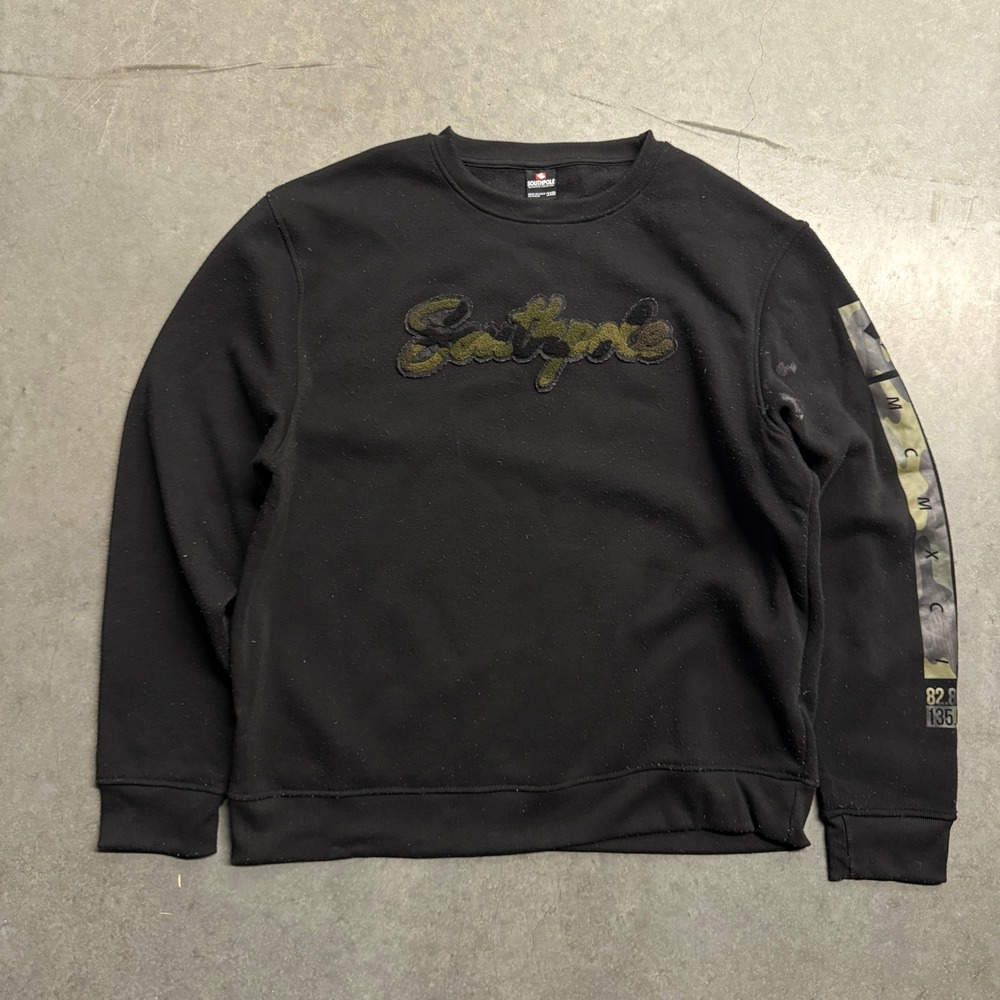 Southpole Mens Black Crewneck Sweatshirt Camo Sleeve Tape Big Logo 3XB RN82628